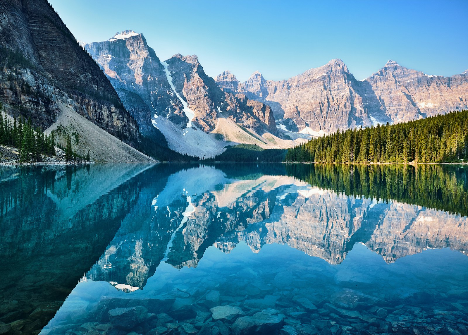 Forest lake and mountains